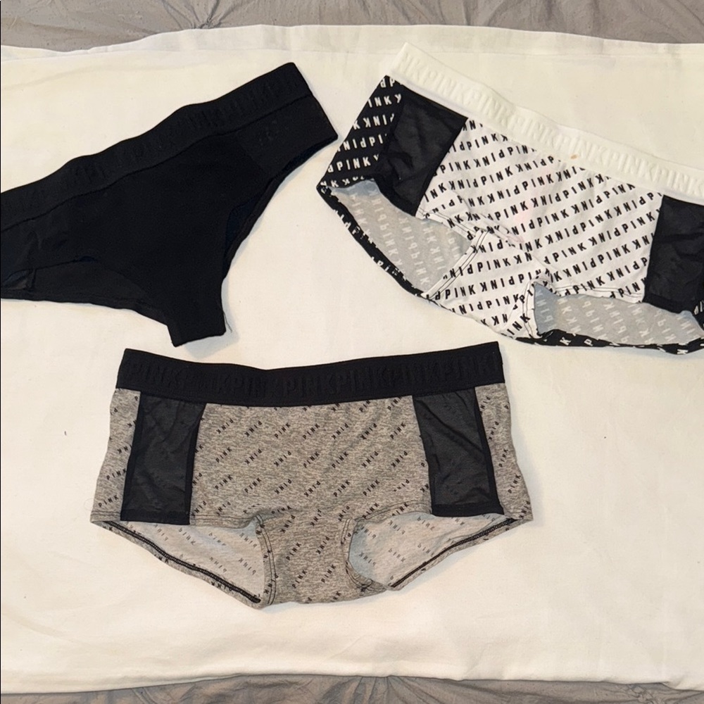 PINK Victoria's Secret Panties Trio - Black, White, Gray Size Medium BNWT